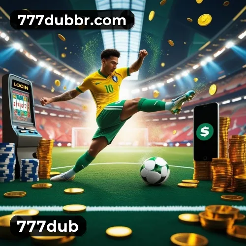 App 777dub para iOS e Android — interface mobile, login biométrico e PIX integrado